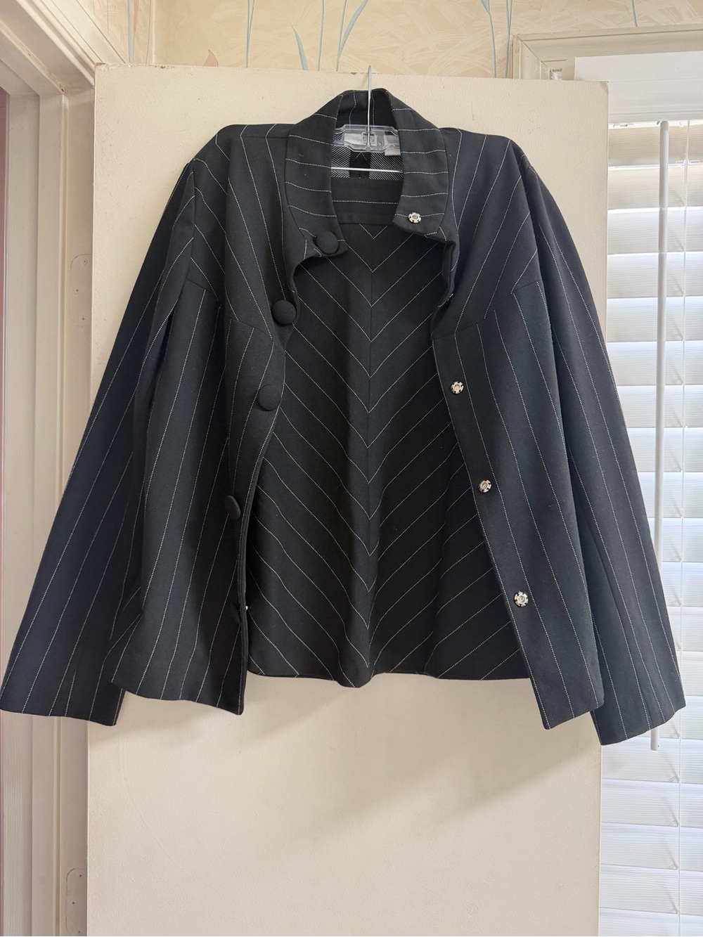Women’s Black Pinstripe Button-Front Jacket with A line skirt